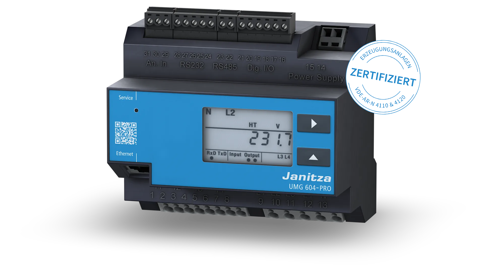 Janitza UMG 604-PRO, zertifiziert nach VDE-AR-N 4110 und 4120