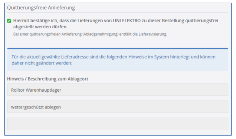 Quittierungsfreie Anlieferung